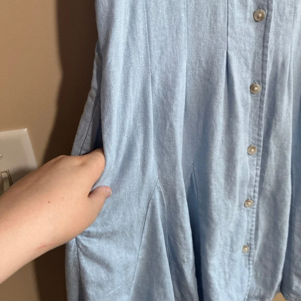Universal Thread Button Front Mini Dress XS Light Blue Women Linen Blend